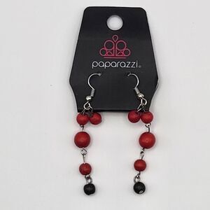 Paparazzi Bold Red and Black Beaded Drop Earrings